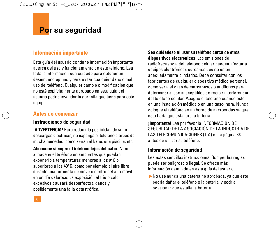 Por su seguridad | LG C2000 User Manual | Page 123 / 228