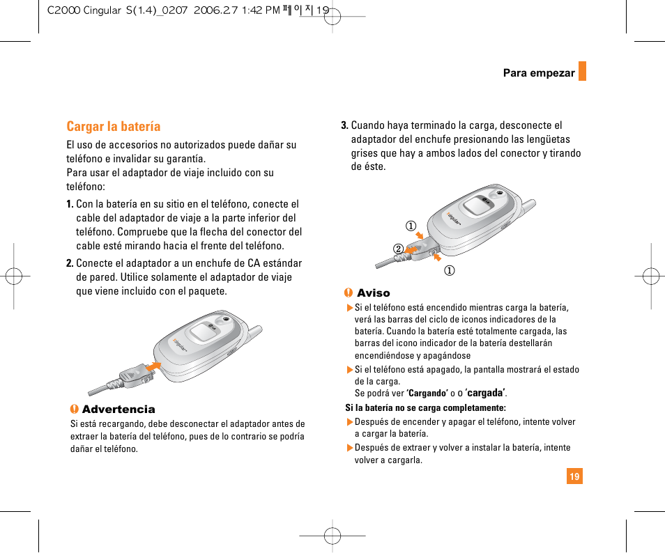 Cargar la batería | LG C2000 User Manual | Page 134 / 228