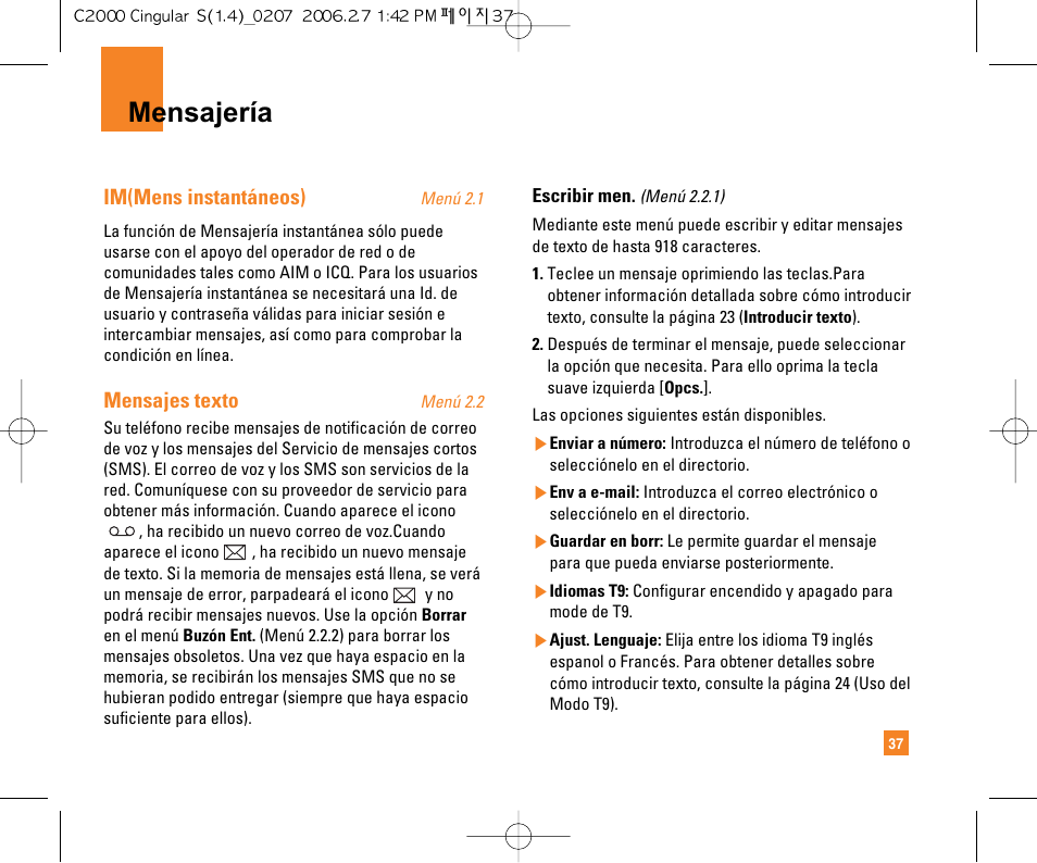 Mensajería | LG C2000 User Manual | Page 152 / 228