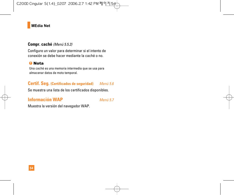 Certif. seg, Información wap | LG C2000 User Manual | Page 169 / 228