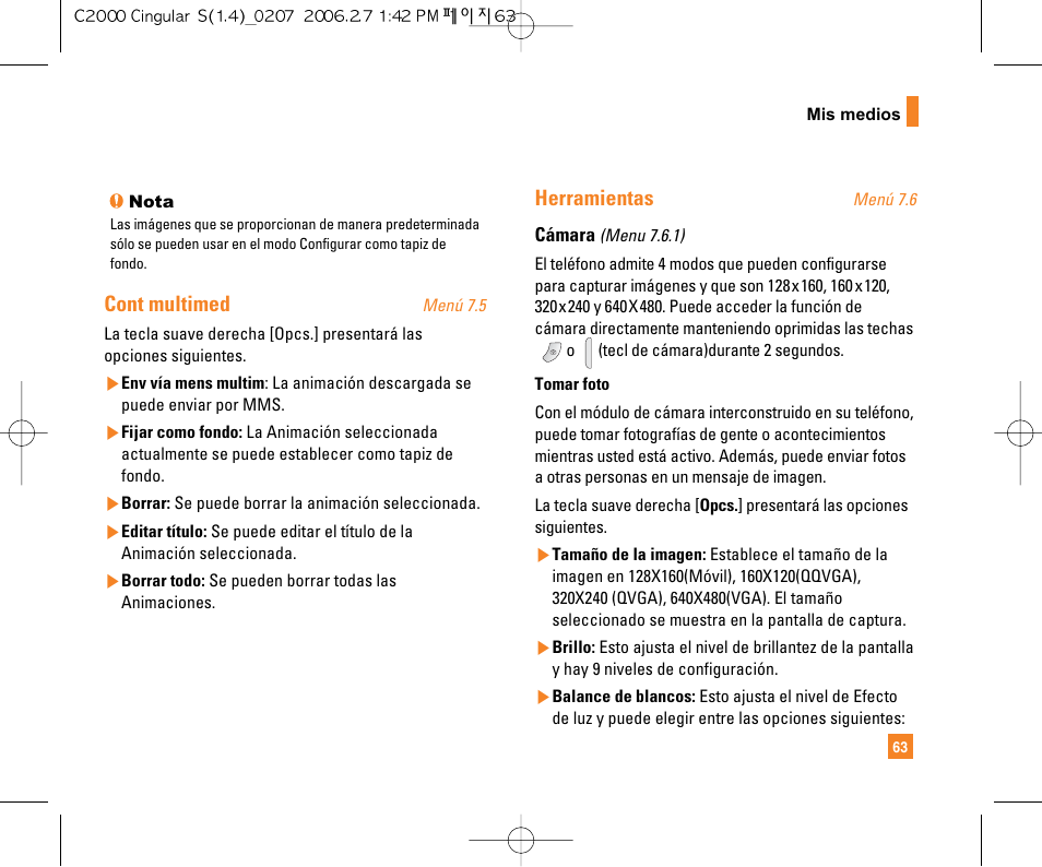 Cont multimed, Herramientas | LG C2000 User Manual | Page 178 / 228