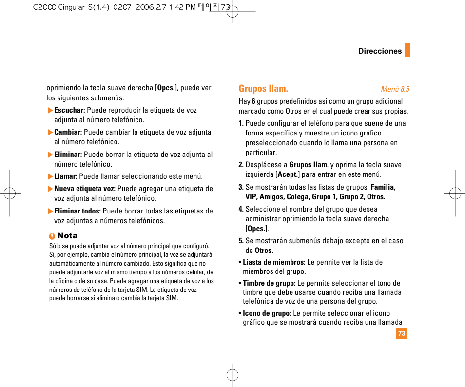 Grupos llam | LG C2000 User Manual | Page 188 / 228