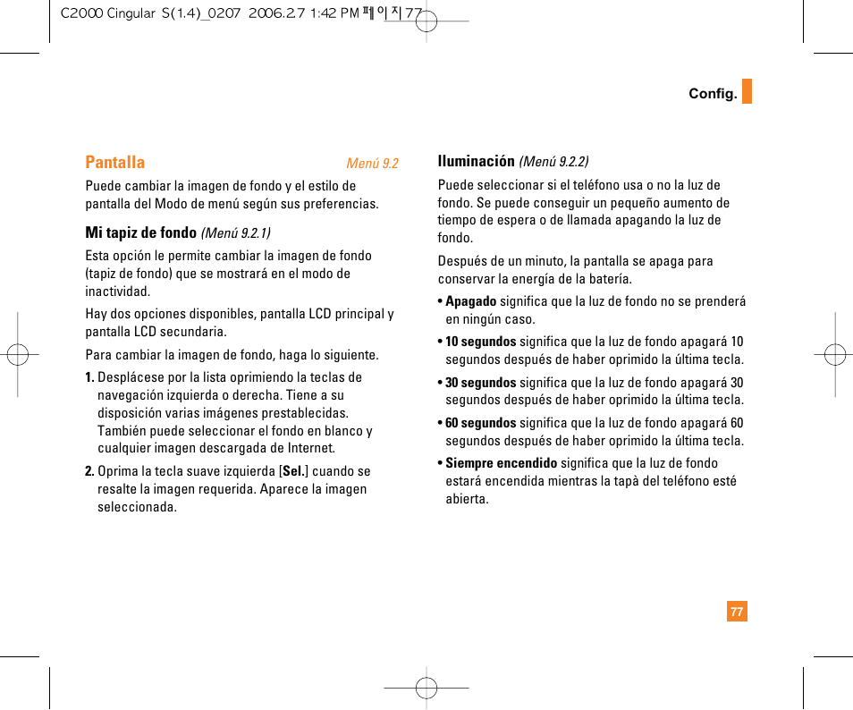 Pantalla | LG C2000 User Manual | Page 192 / 228