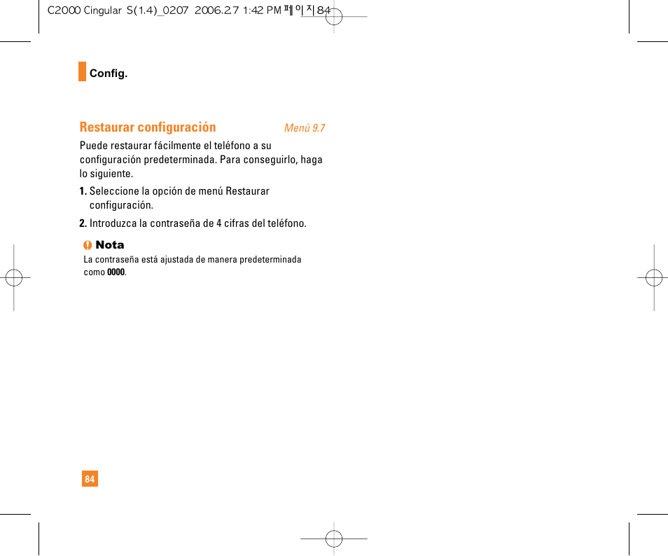 Restaurar configuración | LG C2000 User Manual | Page 199 / 228