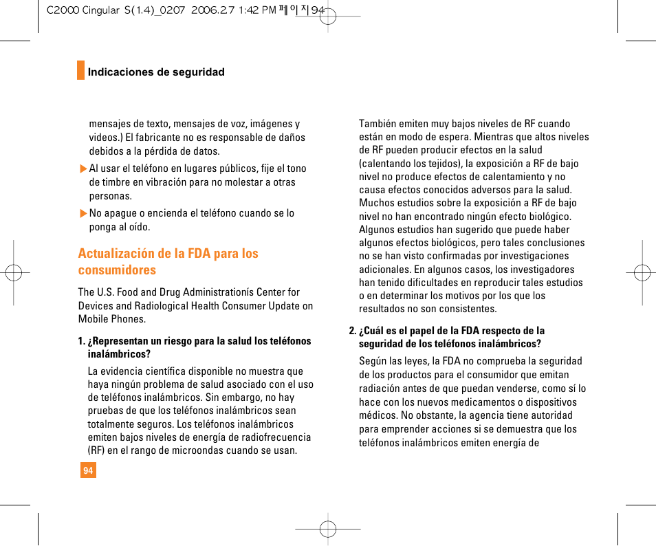 Actualización de la fda para los consumidores | LG C2000 User Manual | Page 209 / 228