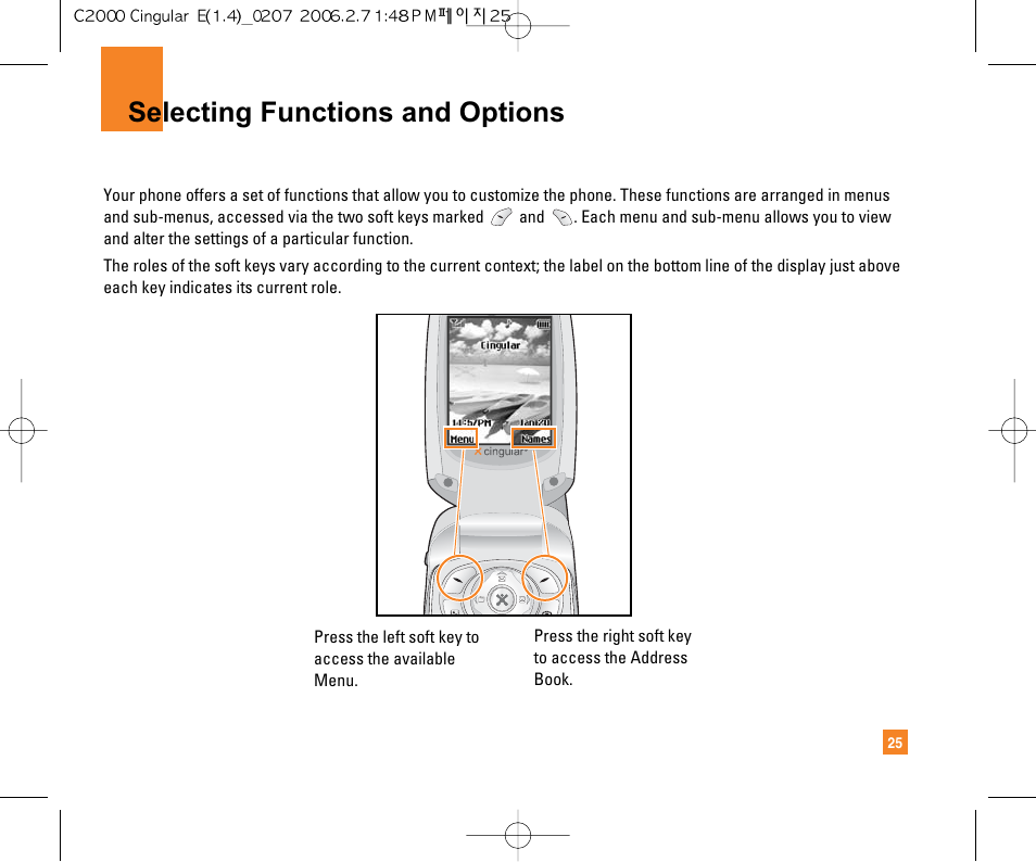 Selecting functions and options | LG C2000 User Manual | Page 27 / 228