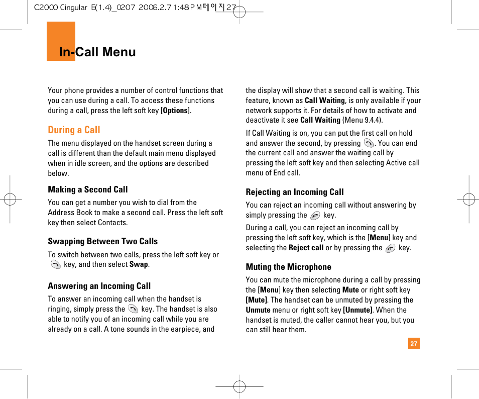 In-call menu | LG C2000 User Manual | Page 29 / 228