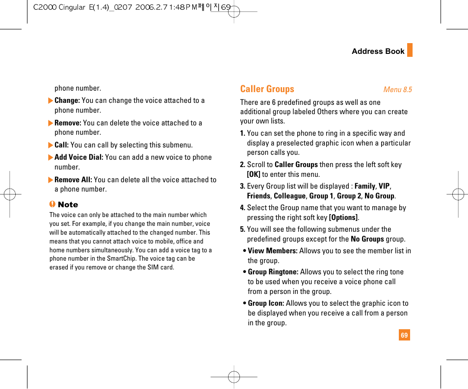 Caller groups | LG C2000 User Manual | Page 71 / 228