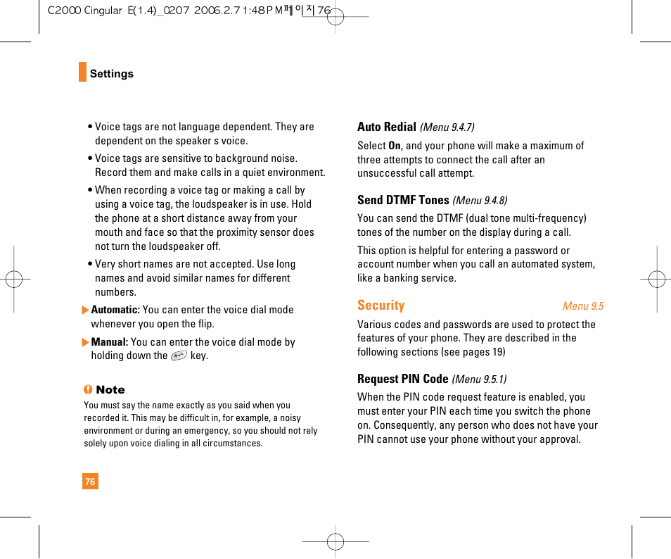 Security | LG C2000 User Manual | Page 78 / 228