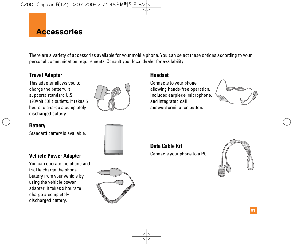 Accessories | LG C2000 User Manual | Page 83 / 228