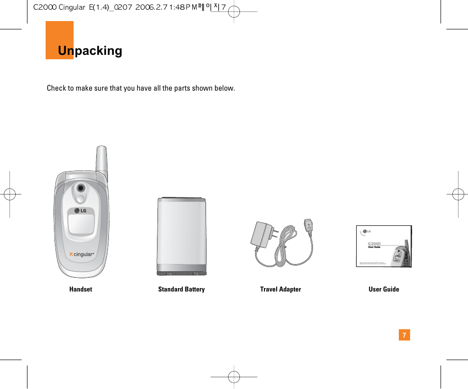 Unpacking | LG C2000 User Manual | Page 9 / 228