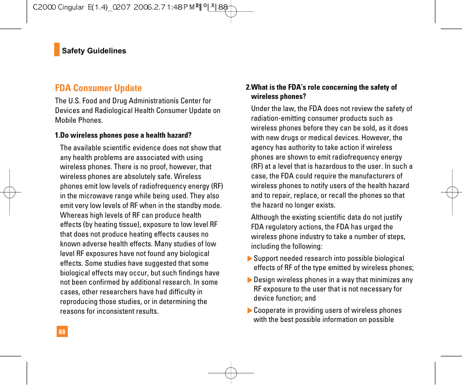 Fda consumer update | LG C2000 User Manual | Page 90 / 228