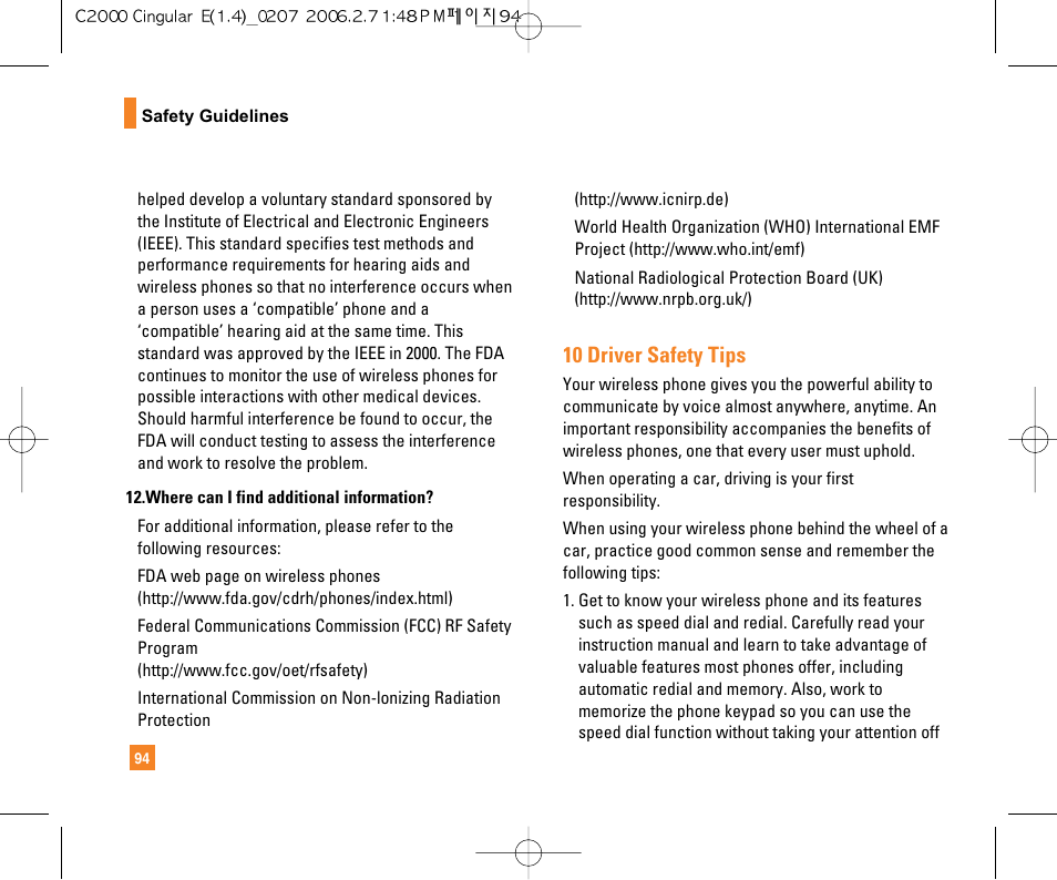 10 driver safety tips | LG C2000 User Manual | Page 96 / 228