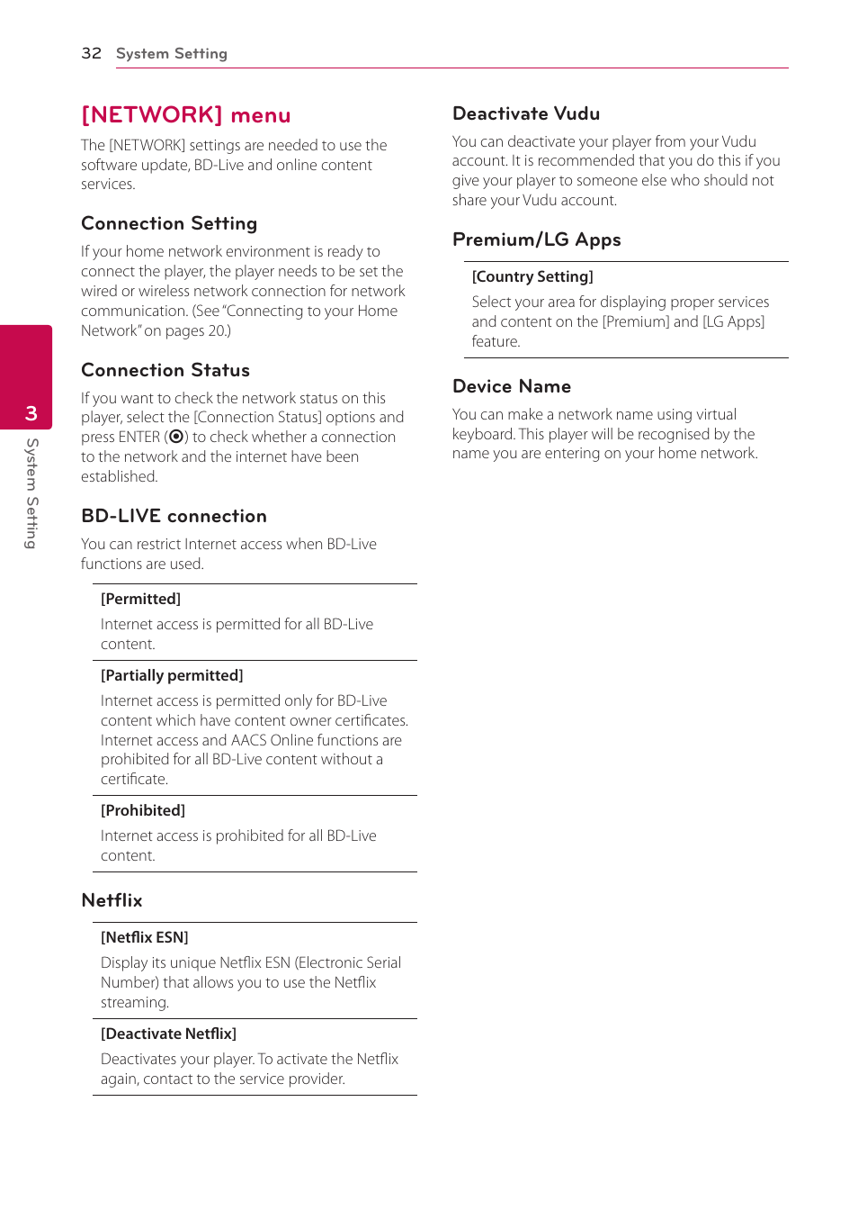Network] menu, 32 – [network] menu | LG BP520 User Manual | Page 32 / 64