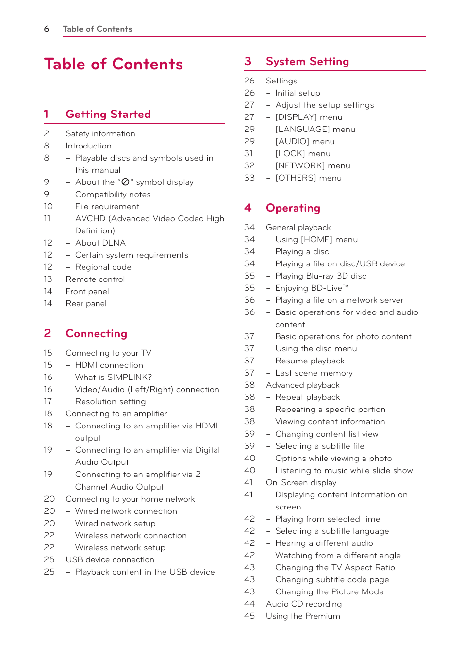 LG BP520 User Manual | Page 6 / 64