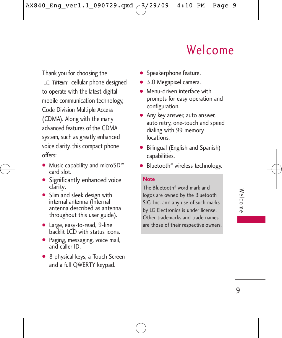 Welcome | LG LGAX840A User Manual | Page 11 / 306