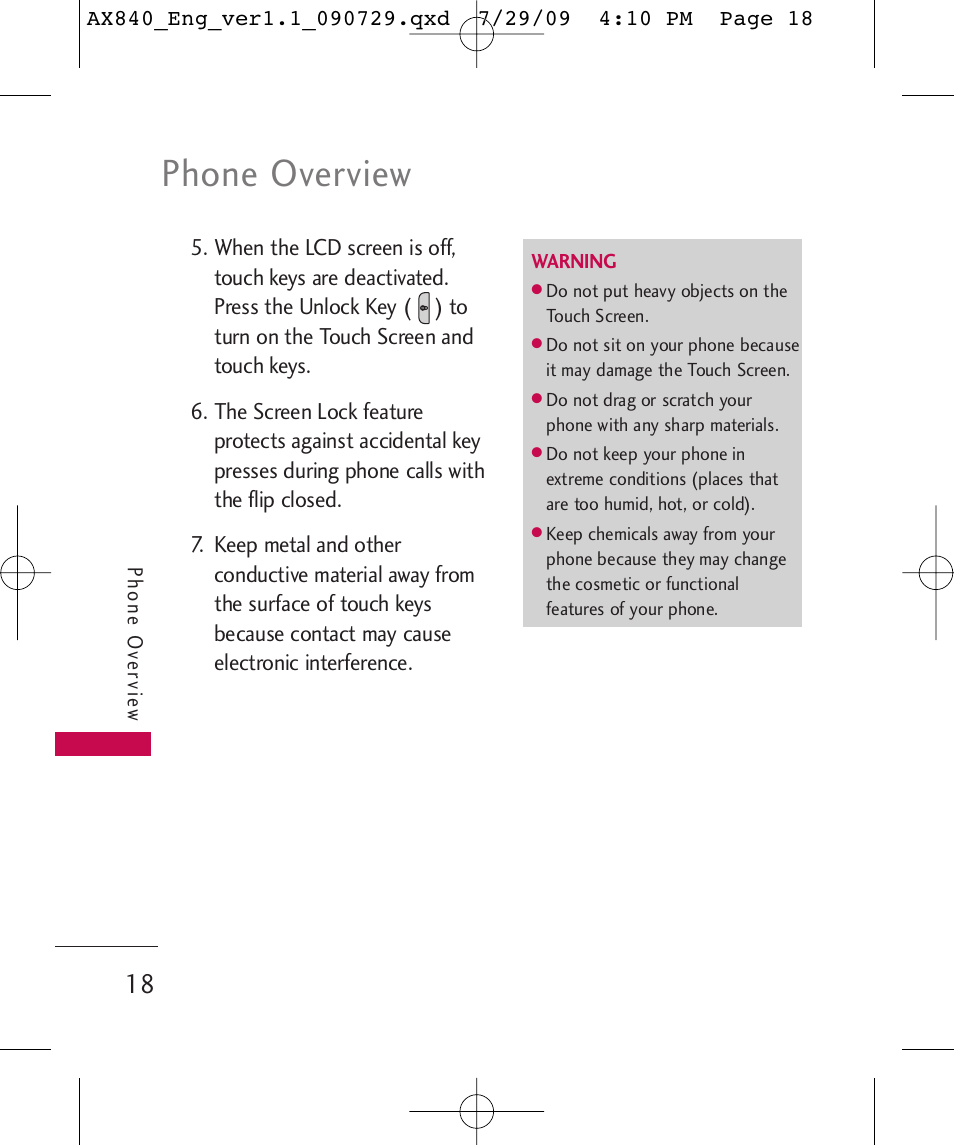 Phone overview | LG LGAX840A User Manual | Page 20 / 306