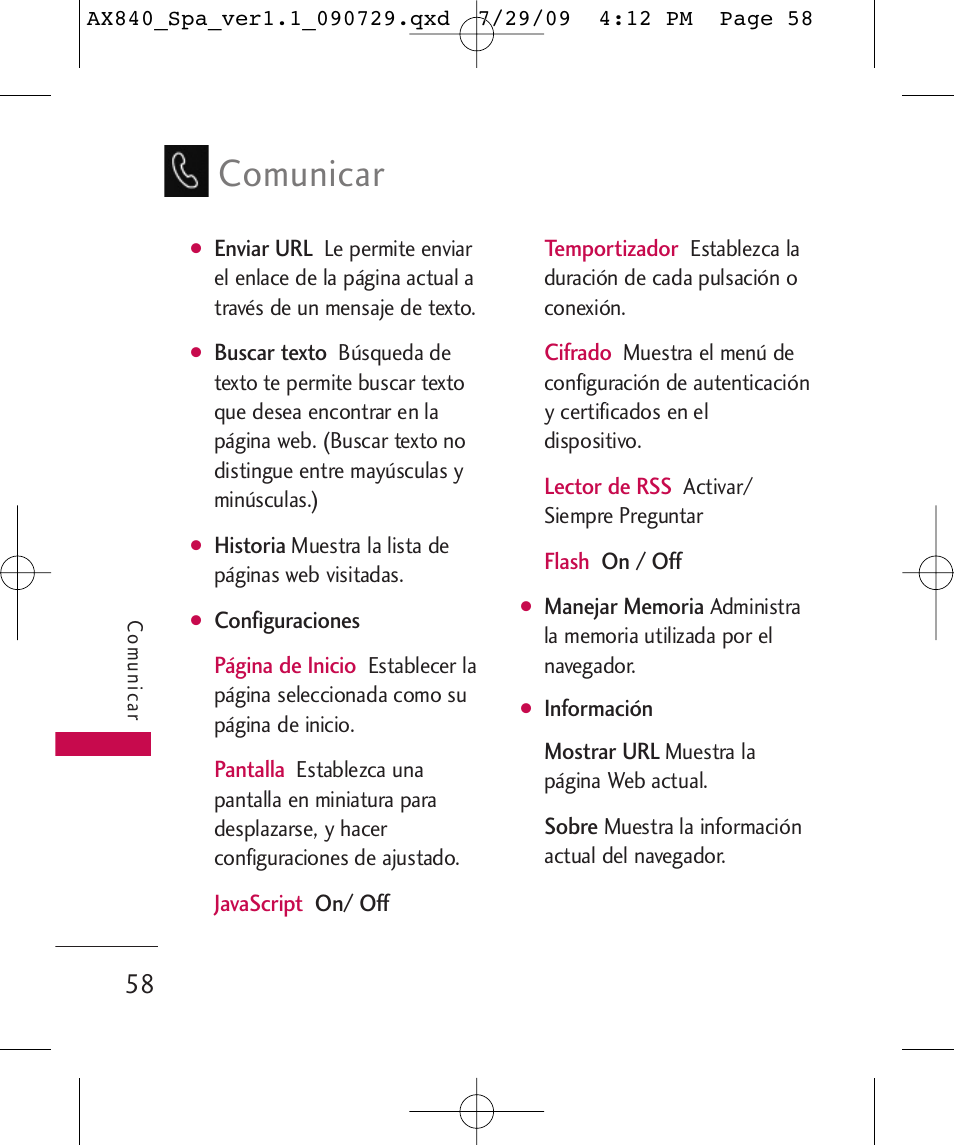 Comunicar | LG LGAX840A User Manual | Page 204 / 306