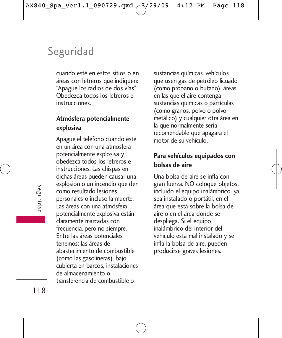 Seguridad | LG LGAX840A User Manual | Page 264 / 306
