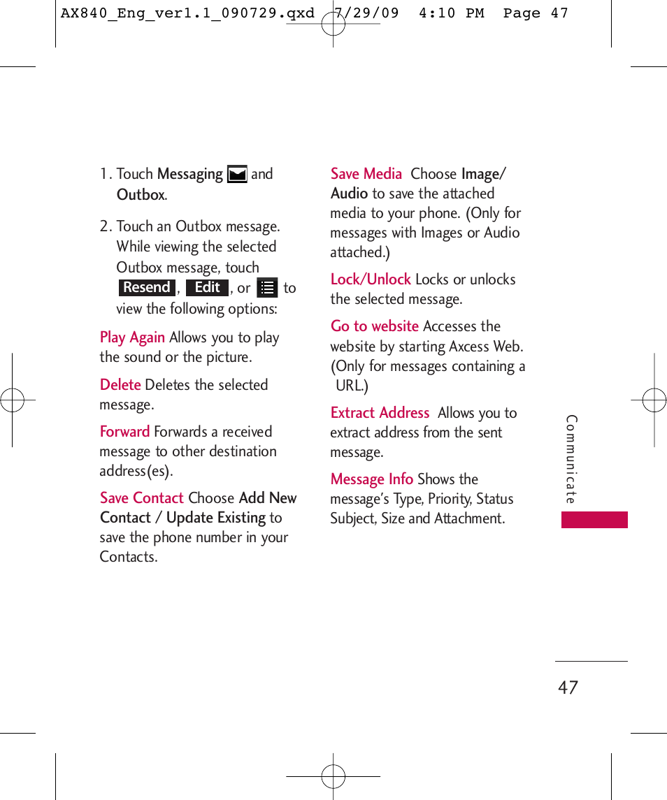 LG LGAX840A User Manual | Page 49 / 306