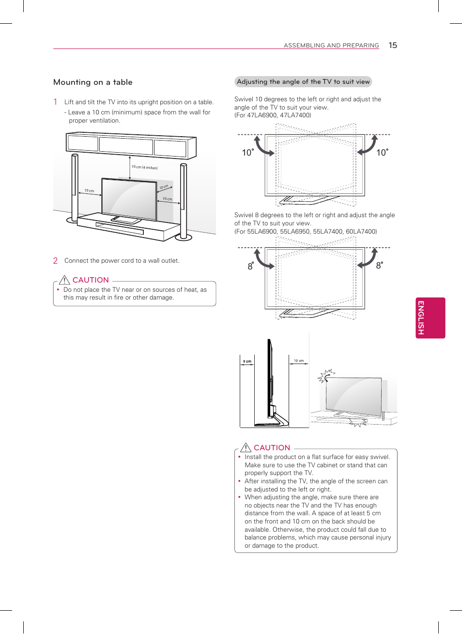 Mounting on a table 1 | LG 47LA7400 User Manual | Page 15 / 52