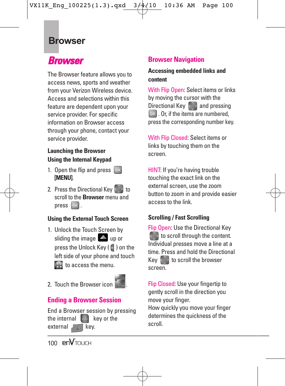 Bbrro ow wsse err, Browser | LG VX11000 User Manual | Page 102 / 398
