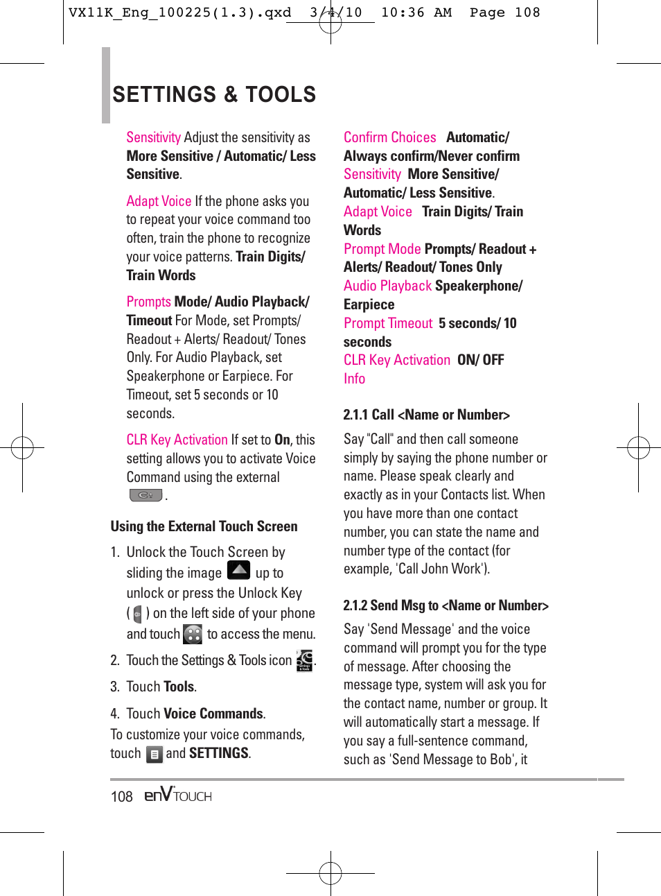 Settings & tools | LG VX11000 User Manual | Page 110 / 398