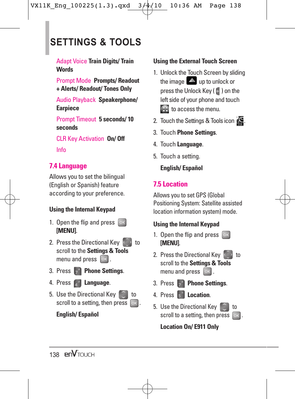 Settings & tools | LG VX11000 User Manual | Page 140 / 398