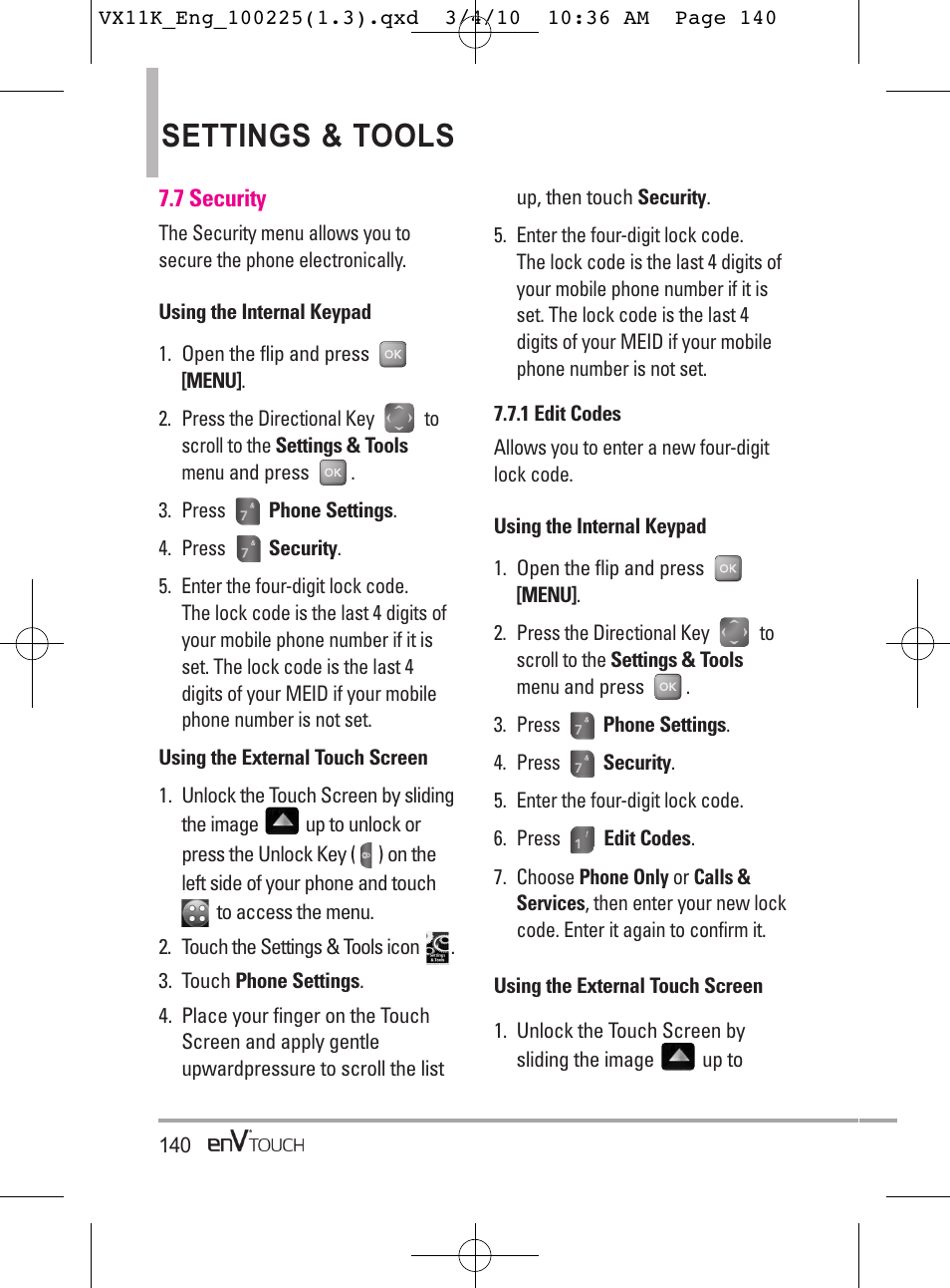 Settings & tools | LG VX11000 User Manual | Page 142 / 398