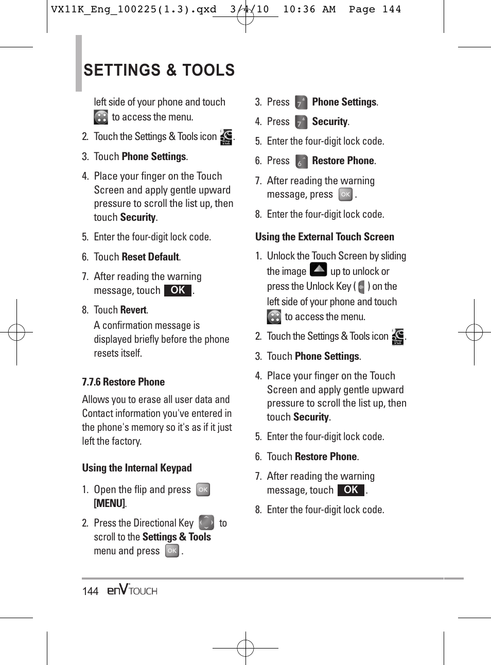 Settings & tools | LG VX11000 User Manual | Page 146 / 398