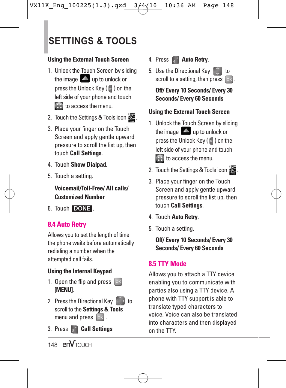 Settings & tools | LG VX11000 User Manual | Page 150 / 398