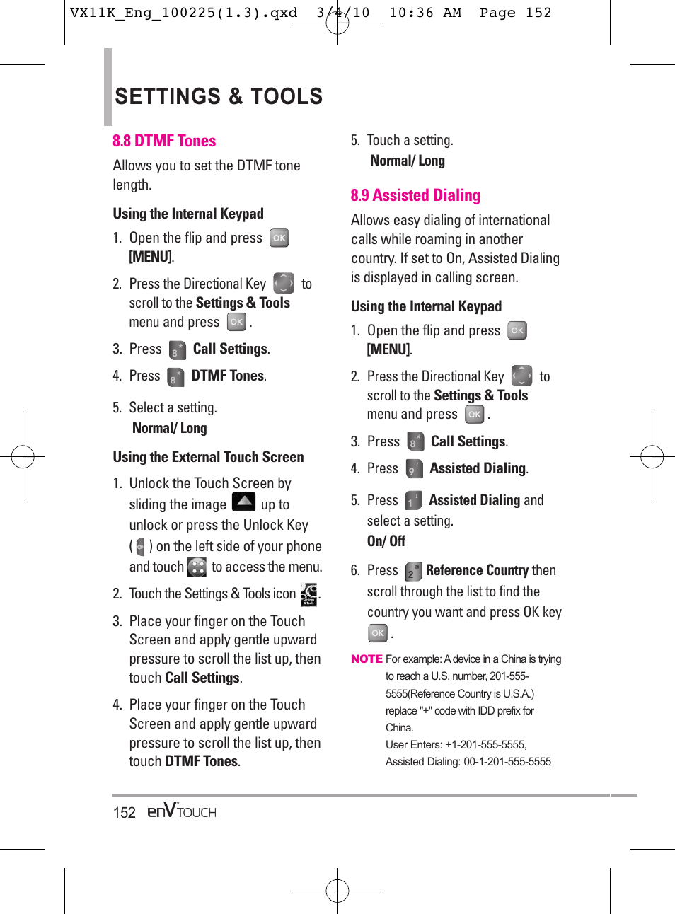 Settings & tools | LG VX11000 User Manual | Page 154 / 398