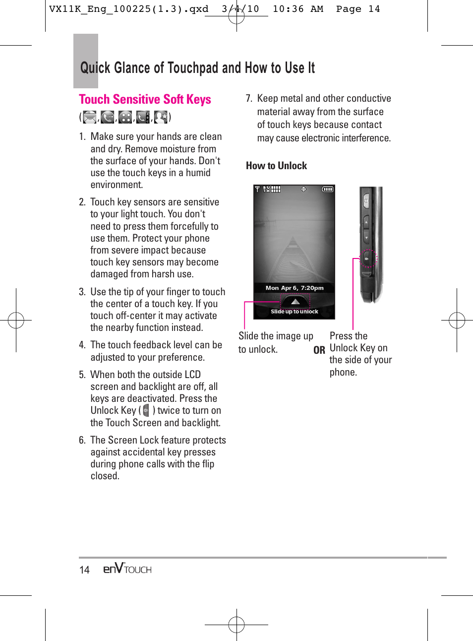 Quick glance of touchpad and how to use it, Touch sensitive soft keys | LG VX11000 User Manual | Page 16 / 398