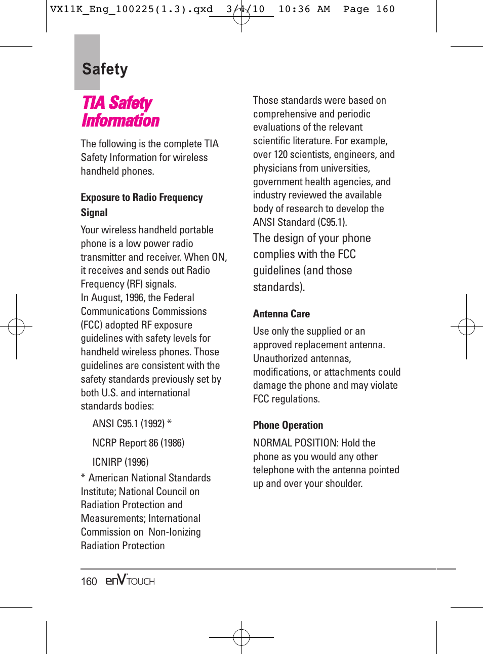 Safety | LG VX11000 User Manual | Page 162 / 398