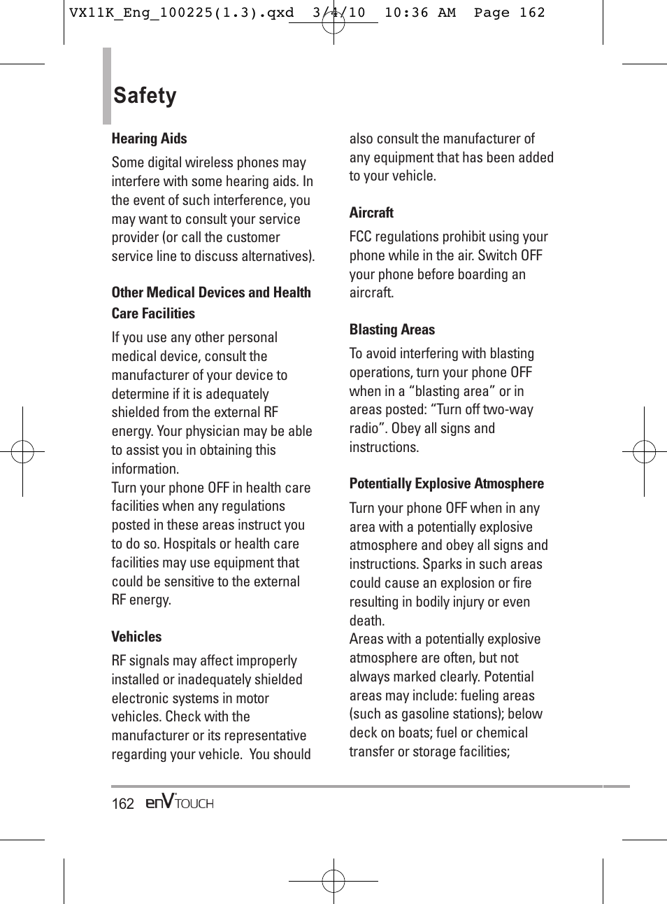 Safety | LG VX11000 User Manual | Page 164 / 398