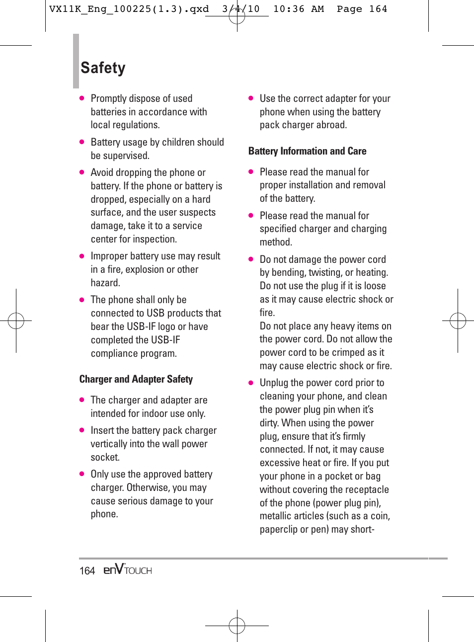 Safety | LG VX11000 User Manual | Page 166 / 398