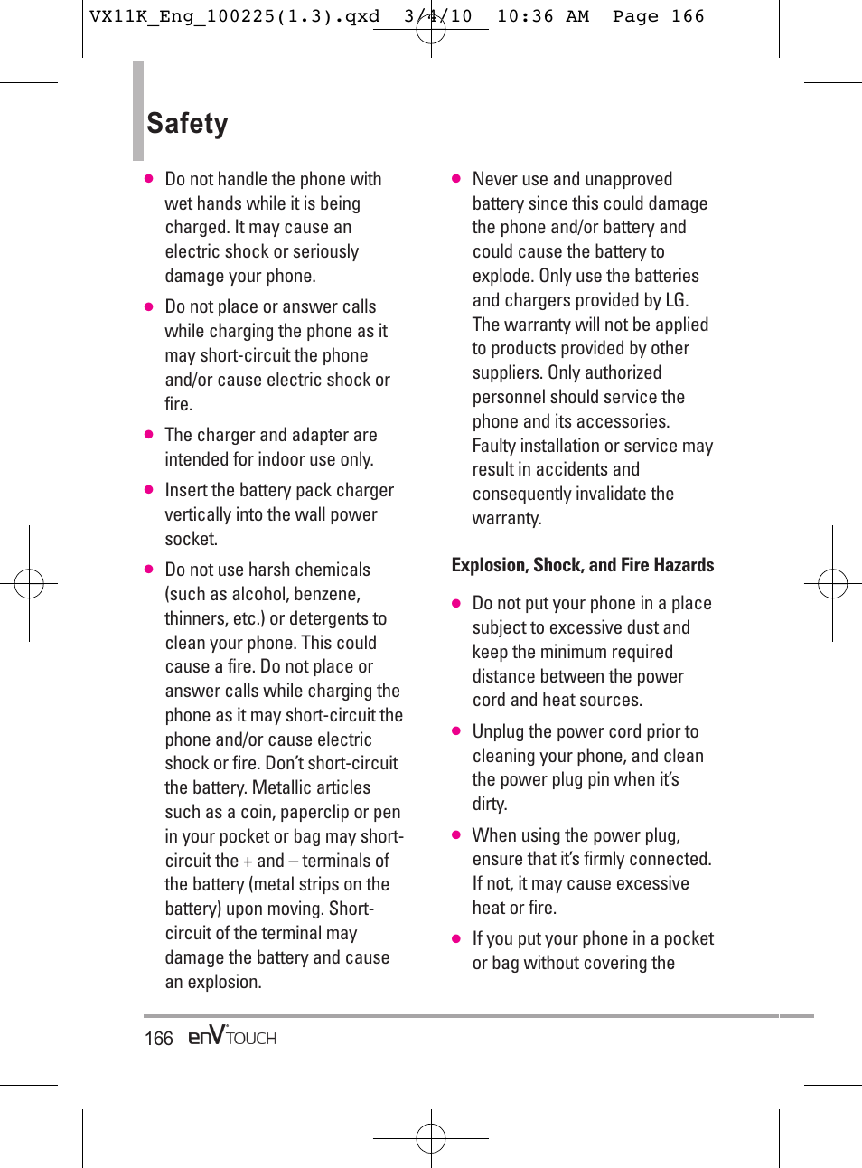 Safety | LG VX11000 User Manual | Page 168 / 398