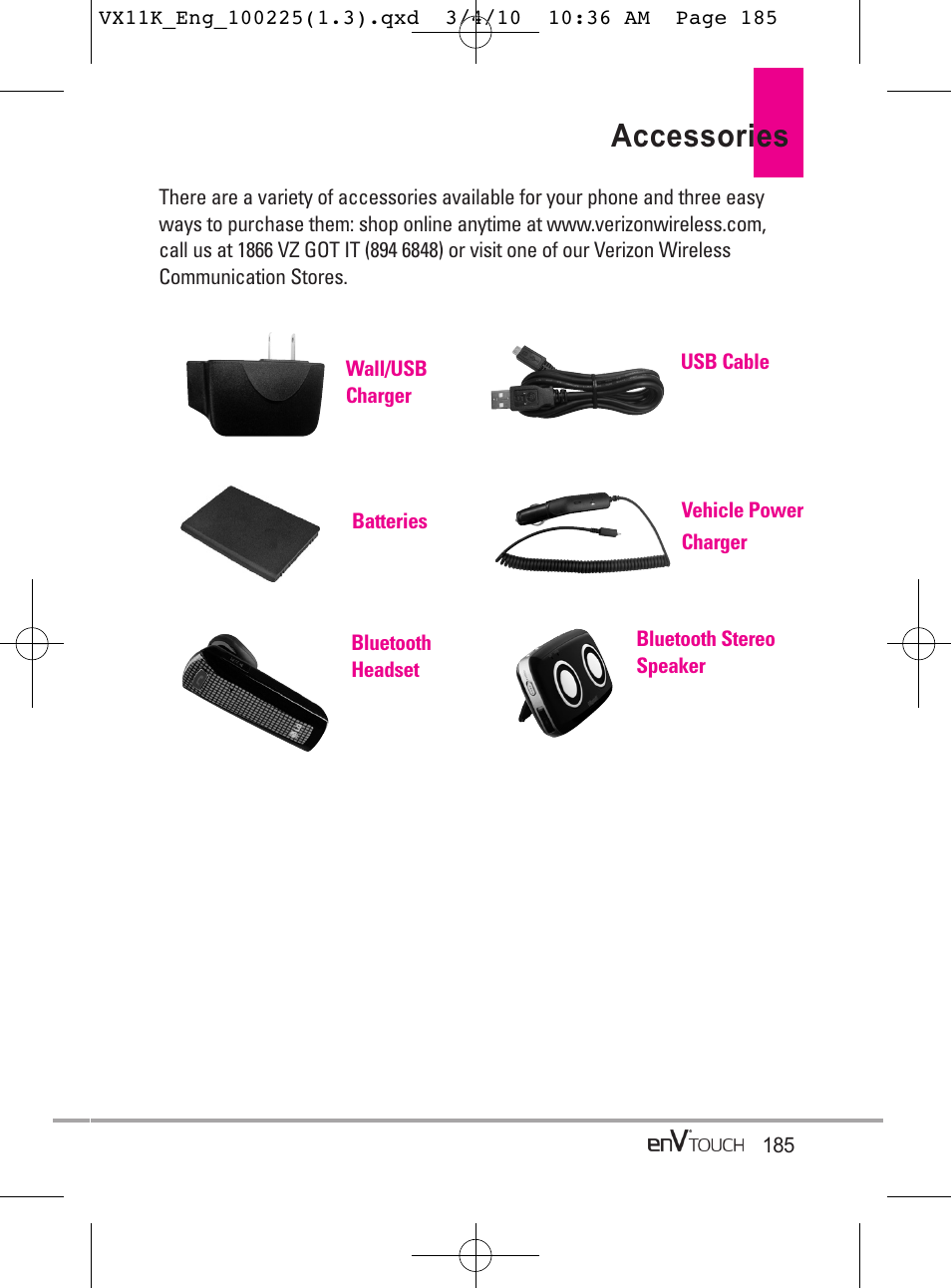 Accessories | LG VX11000 User Manual | Page 187 / 398
