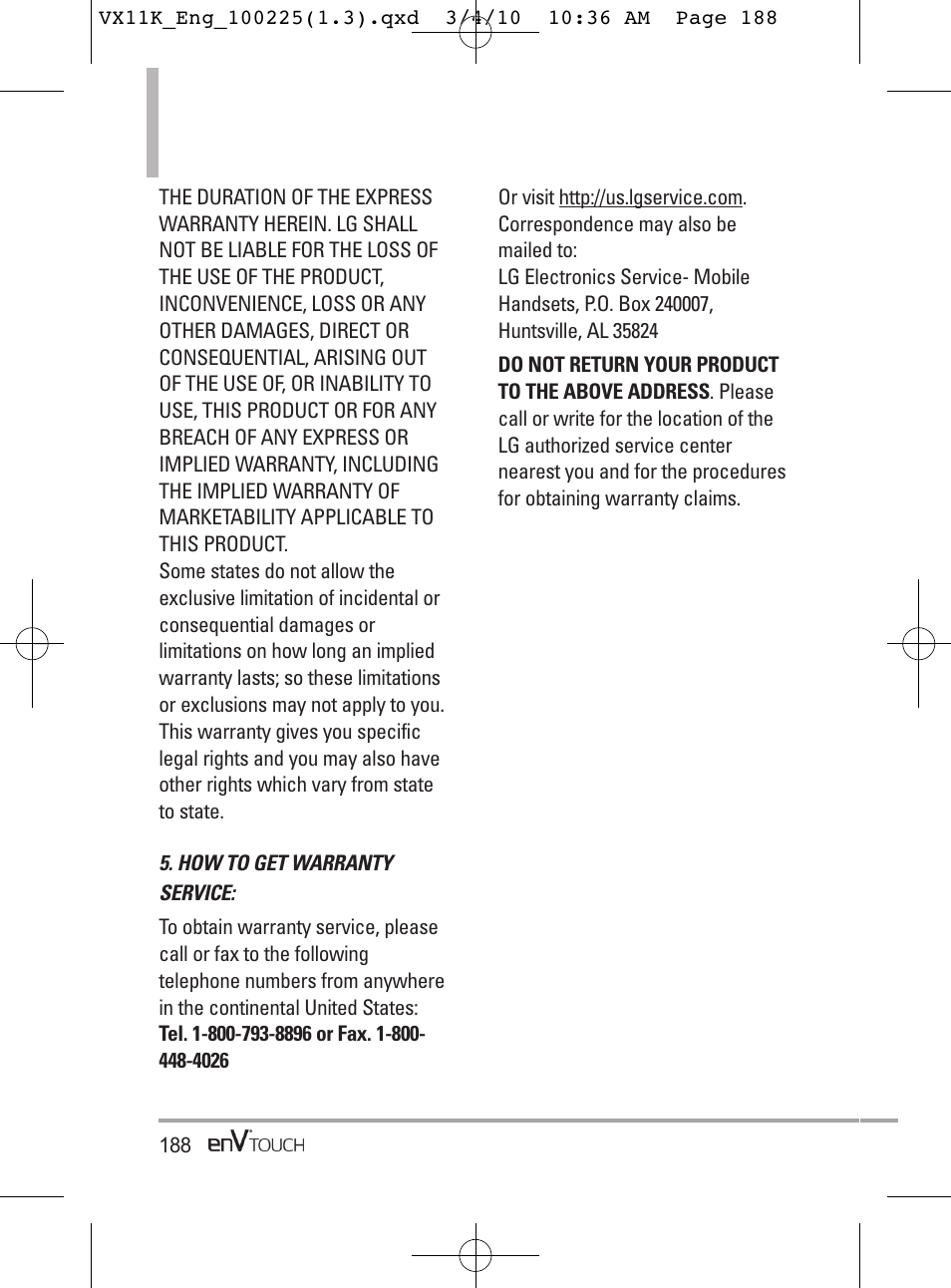 Safety | LG VX11000 User Manual | Page 190 / 398