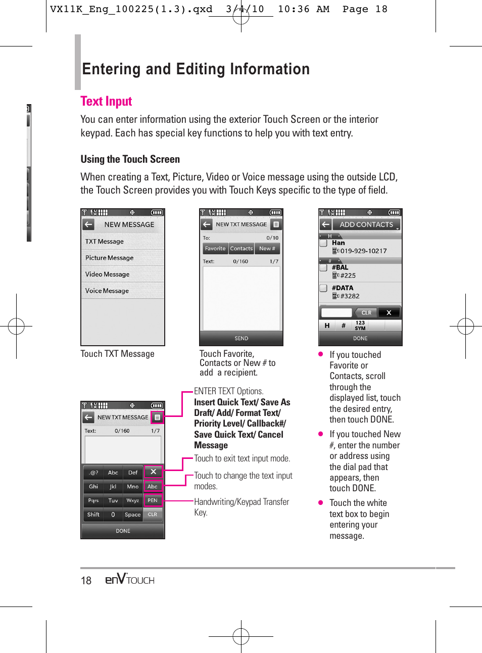 Entering and editing information, Text input | LG VX11000 User Manual | Page 20 / 398
