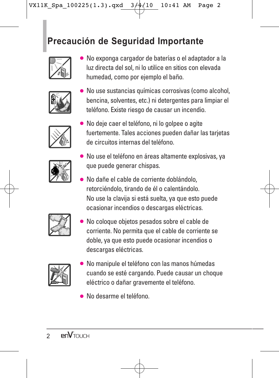 Precaución de seguridad importante | LG VX11000 User Manual | Page 200 / 398