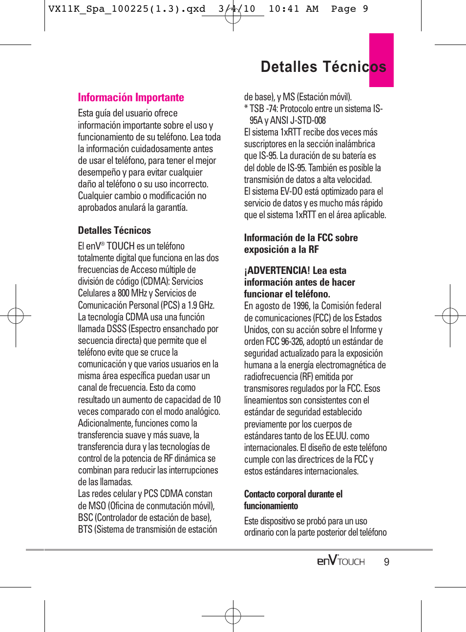 Detalles técnicos | LG VX11000 User Manual | Page 207 / 398