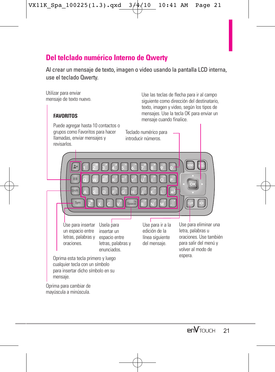 Del telclado numérico interno de qwerty | LG VX11000 User Manual | Page 219 / 398