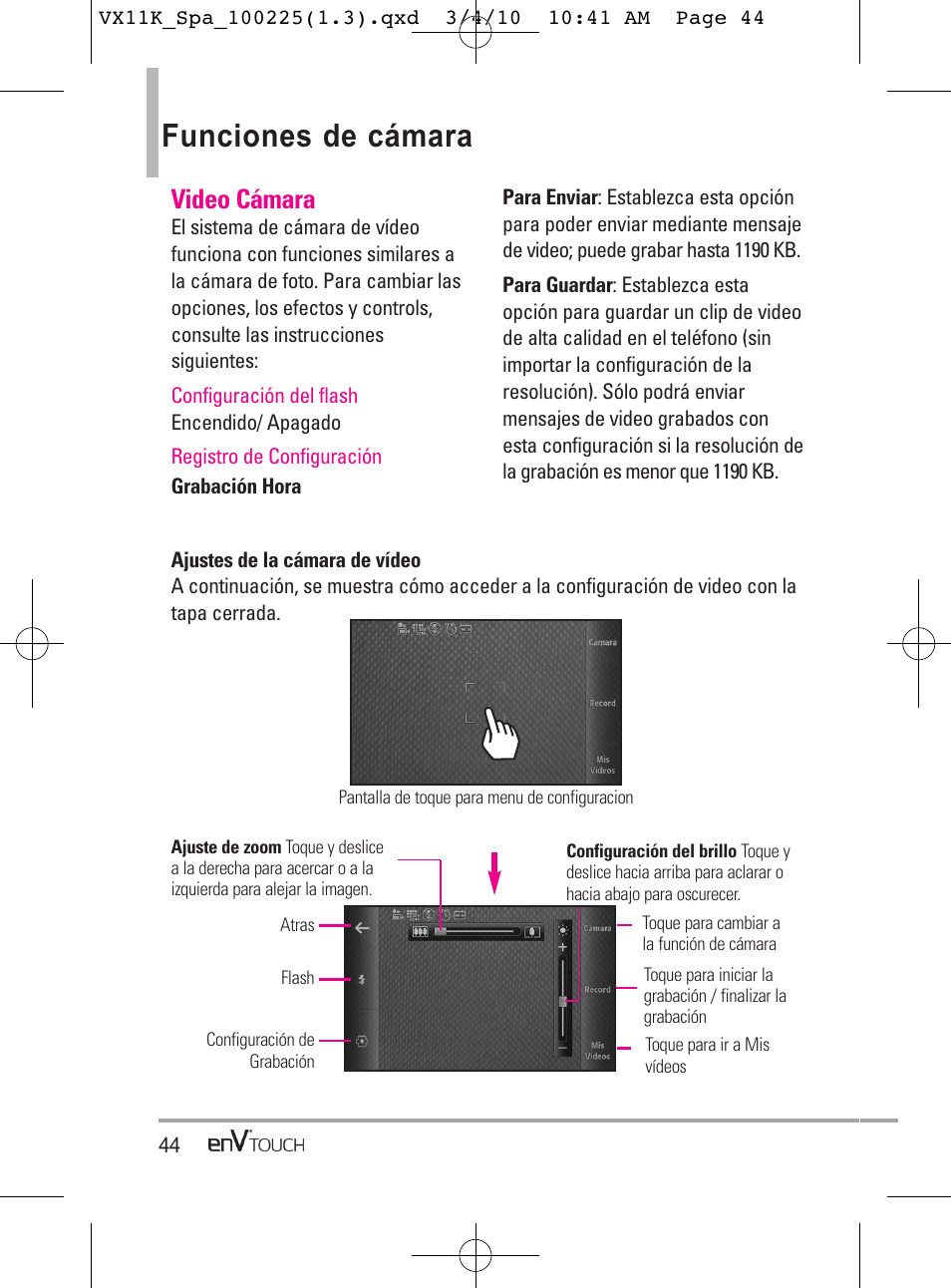 Funciones de cámara, Video cámara | LG VX11000 User Manual | Page 242 / 398