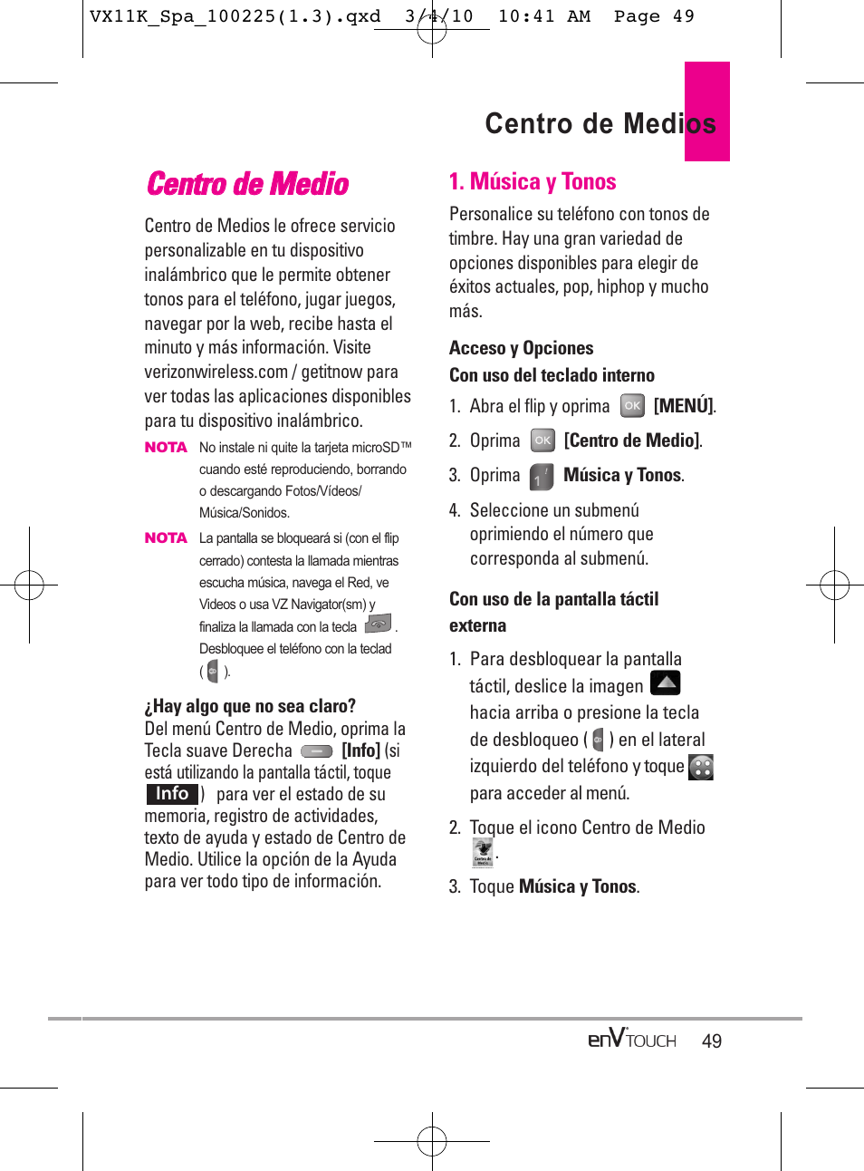 Cce en nttrro o d de e m me ed diio o, Centro de medios | LG VX11000 User Manual | Page 247 / 398