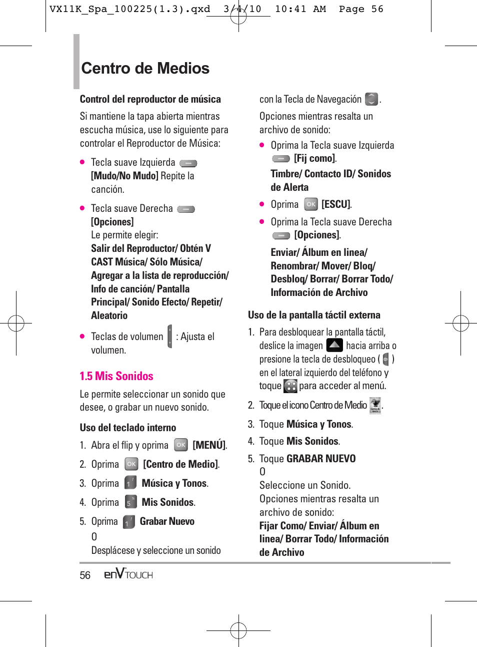 Centro de medios, 5 mis sonidos | LG VX11000 User Manual | Page 254 / 398
