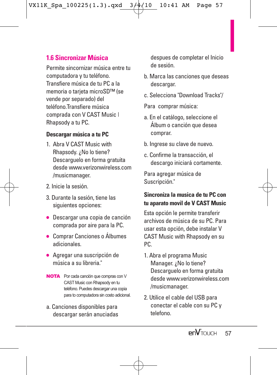 6 sincronizar música | LG VX11000 User Manual | Page 255 / 398