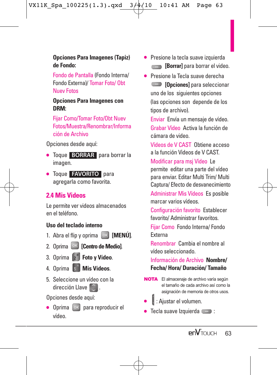 4 mis videos | LG VX11000 User Manual | Page 261 / 398