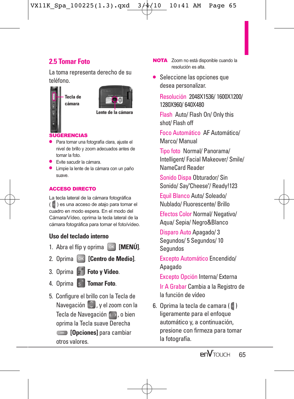 5 tomar foto | LG VX11000 User Manual | Page 263 / 398