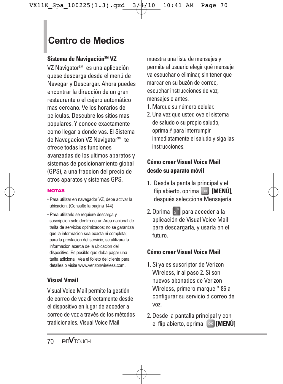 Centro de medios | LG VX11000 User Manual | Page 268 / 398